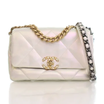 Chanel Small White Iridescent Calfskin 19 Flap Bag