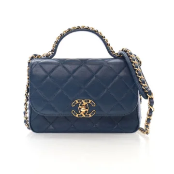 Chanel Blue Calfskin Chain Infinity Top Handle Flap Bag
