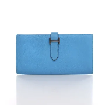 Hermes Blue Izmir Chevre Bearn Soufflet Wallet