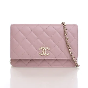 Chanel Pink Lambskin CC Pearl Wallet on Chain (WOC)
