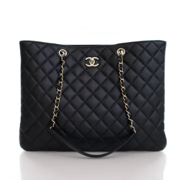 Chanel Large Black Calfskin Shopping Tote