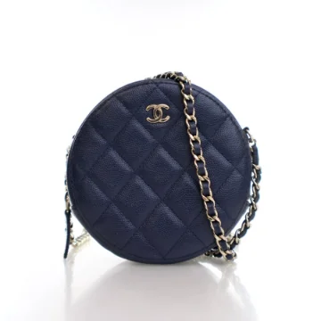 Chanel Navy Caviar Round Clutch With Chain
