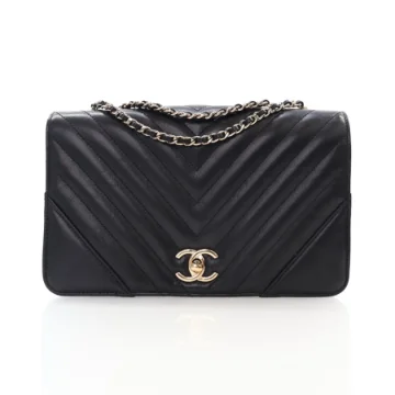 Chanel Medium Black Calfskin Chevron Statement Flap