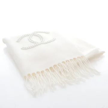 Chanel White Cashmere Pearl Scarf