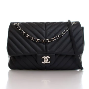 Chanel Large Black Caviar Puffy Single Flap Bag