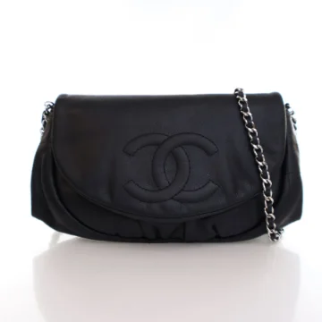 Chanel Black Calfskin Half Moon Wallet on Chain
