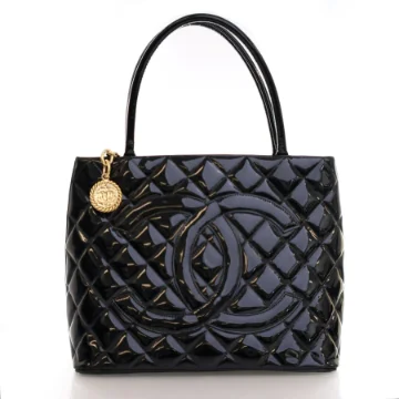 Chanel Vintage Black Patent Medallion Tote