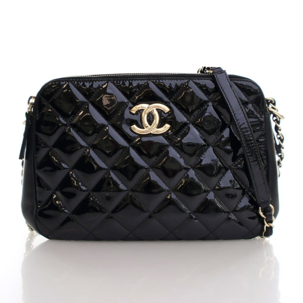 Chanel Black Patent Double Zip Camera Bag - Luxe Du Jour