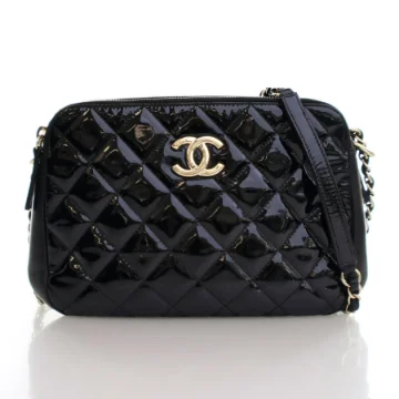 Chanel Black Patent Double Zip Camera Bag