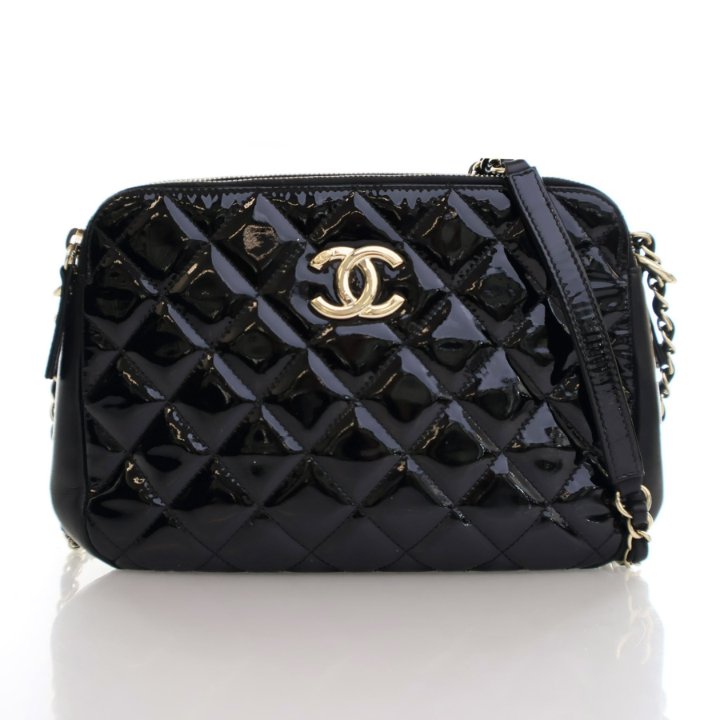 CHANEL Chanel Black Patent Double Zip Camera Bag - Luxe Du Jour
