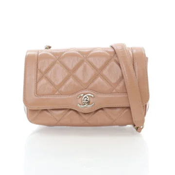 Chanel Mini Beige Shiny Calfskin Hold The Line Flap Bag