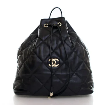 Chanel Black Calfskin Drawstring Backpack