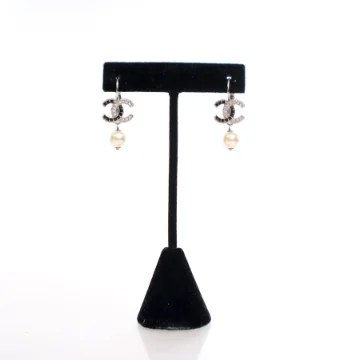 Chanel Crystal CC Pearl Drop Earrings