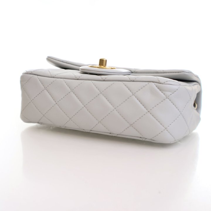 Chanel Mini Grey Calfskin Rectangular Pearl Crush Flap Bag - Luxe