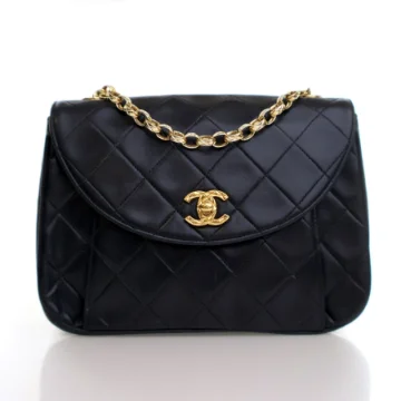 Chanel Vintage Black Lambskin Chain Flap Bag