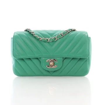 Chanel Mini Green Chevron Lambskin Rectangular Flap Bag