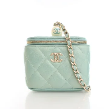 Chanel Mini Green Iridescent Caviar Pearl on Top Vanity Case