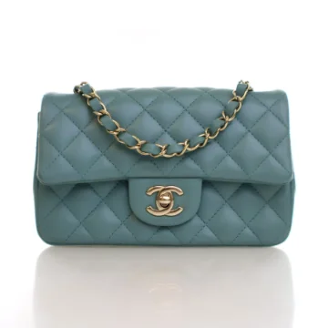 Chanel Mini Green Lambskin Classic Rectangular Flap Bag