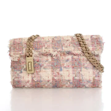 Chanel Vintage Pink Tweed Vertical Lock Flap Bag