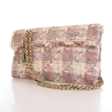 Chanel Vintage Pink Tweed Vertical Lock Flap Bag Luxe Du Jour