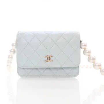 Chanel Mini Blue Calfskin Pearl Strap CC Wallet on Chain (WOC)
