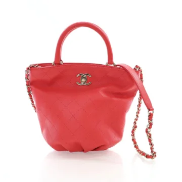 Chanel Small Red Calfskin CC Lock Bucket Tote