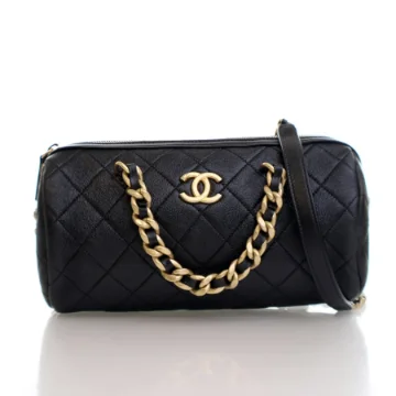 Chanel Small Black Crumpled Calfskin Fashion Therapy Bowler Bag