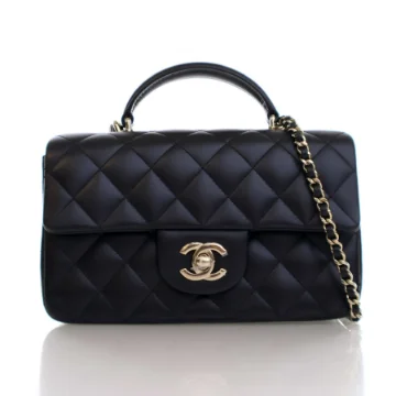 Chanel Mini Black Lambskin Rectangular Top Handle Flap Bag