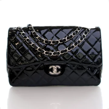 Chanel Jumbo Black Patent Classic Double Flap Bag