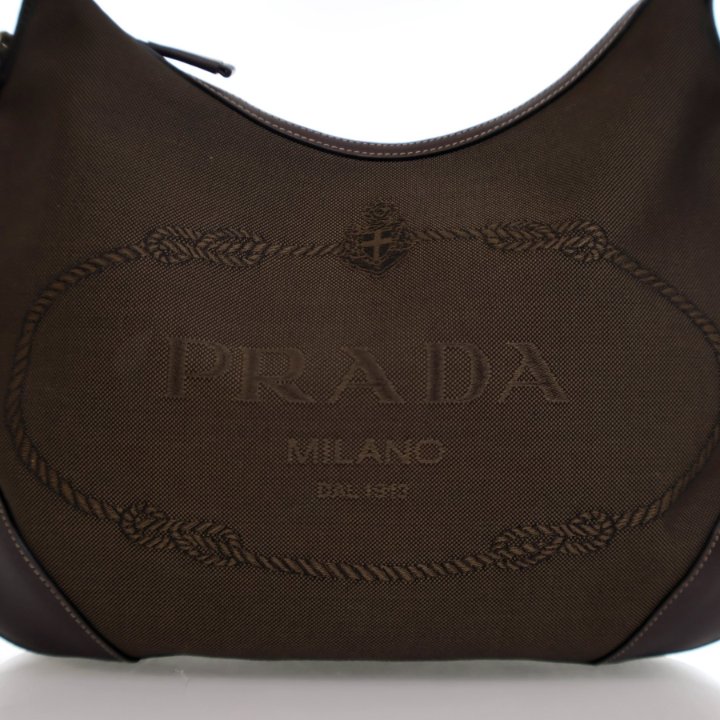 Prada Jacquard Logo Corda Bruciato Shoulder Bag - Luxe Du Jour