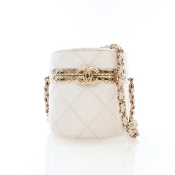 Chanel Mini White Lambskin Lock Round Vanity Case