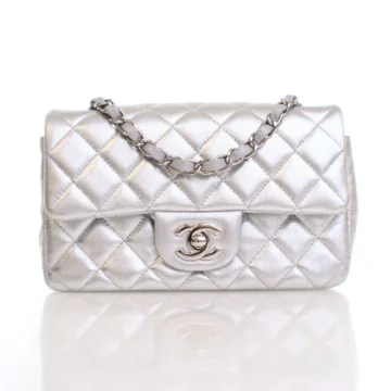 Chanel Mini Silver Lambskin Classic Rectangular Flap Bag