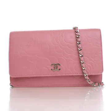 Chanel Pink Lambskin Camellia Wallet on Chain