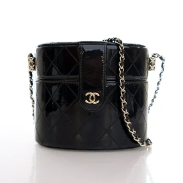 Chanel Black Patent Round Vanity Clutch
