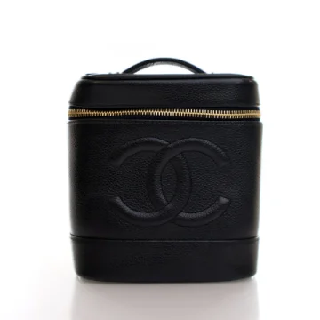 Chanel Vintage Black Caviar cc Stitch Vanity Case
