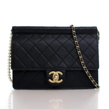 Chanel Medium Black Lambskin Chic Pearls Flap Bag