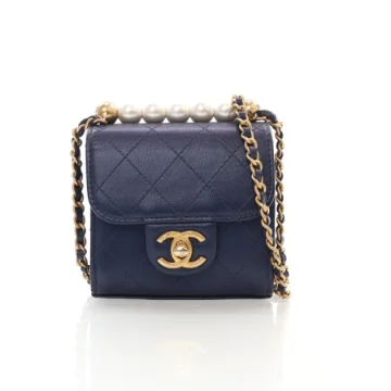 Chanel Mini Navy Blue Calfskin Chic Pearls Flap Bag