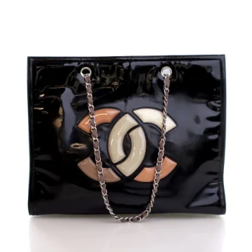 Chanel Black Vinyl CC Lipstick Tote