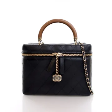 Chanel Large Black Lambskin Knock On Wood Vanity Case