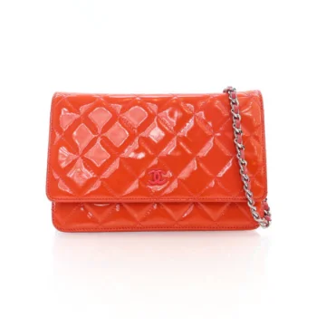 Chanel Orange Patent Wallet On Chain (WOC)