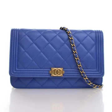 Chanel Blue Lambskin Boy Wallet on Chain (WOC)