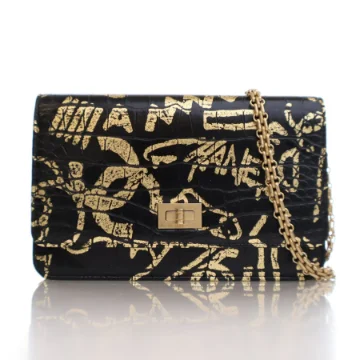 Chanel Black Calfskin Embossed Graffiti Reissue Wallet on Chain (WOC)