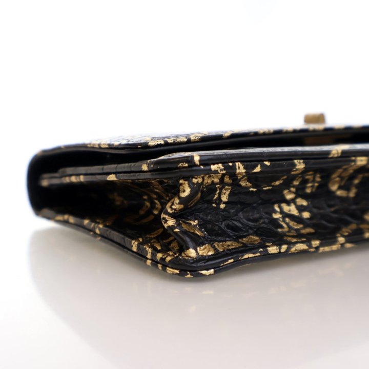 Chanel Black Calfskin Embossed Graffiti Reissue Wallet On Chain
