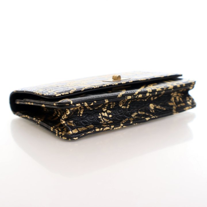 Chanel Black Calfskin Embossed Graffiti Reissue Wallet On Chain