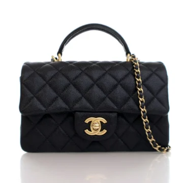Chanel Mini Black Caviar Rectangular Top Handle Flap Bag