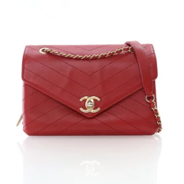 Chanel Small Red Calfskin Coco Chevron Envelope Flap Bag