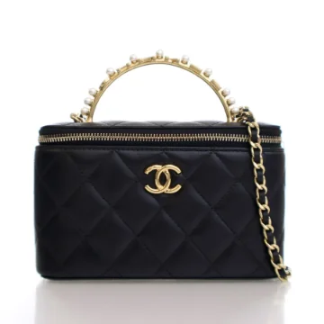 Chanel Black Lambskin Pearl CC Vanity Top Handle
