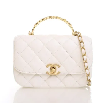 Chanel Small White Calfskin Crystal Top Handle Flap Bag