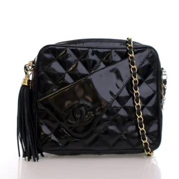 Chanel Vintage Black Patent CC Tassel Camera Bag