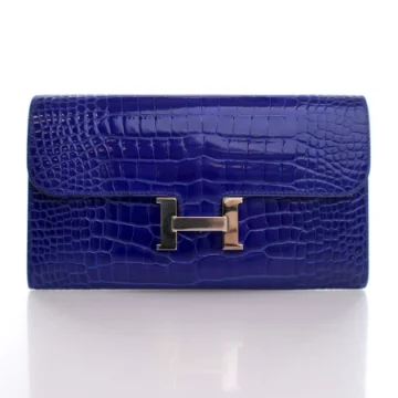 Hermes Bleu Electrique Alligator Constance Long Wallet